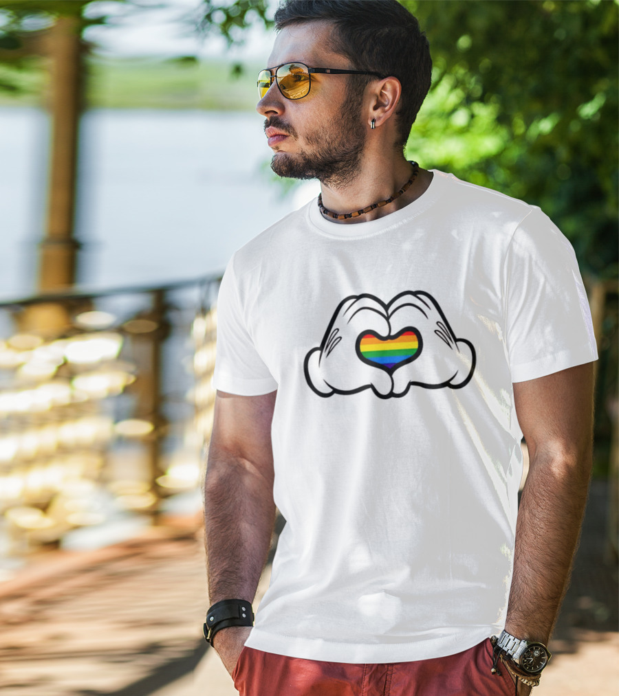 Mickey Hands Rainbow Heart Pride T-Shirt