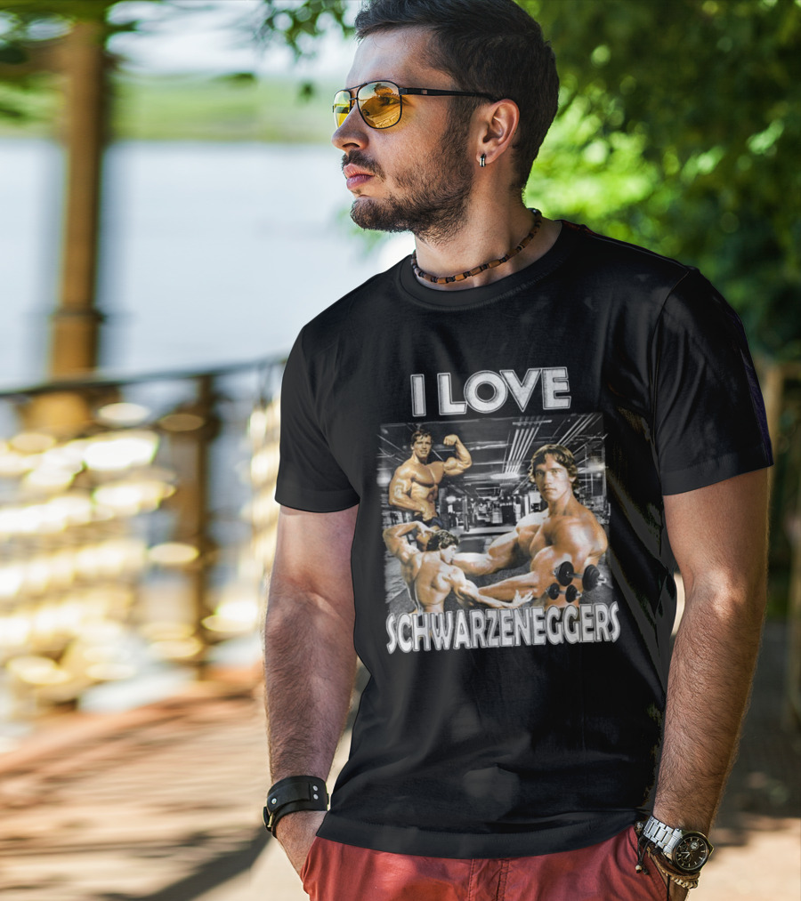I Love Schwarzenggers Bodybuilding Gym Poses Workout Dumbbells T-Shirt