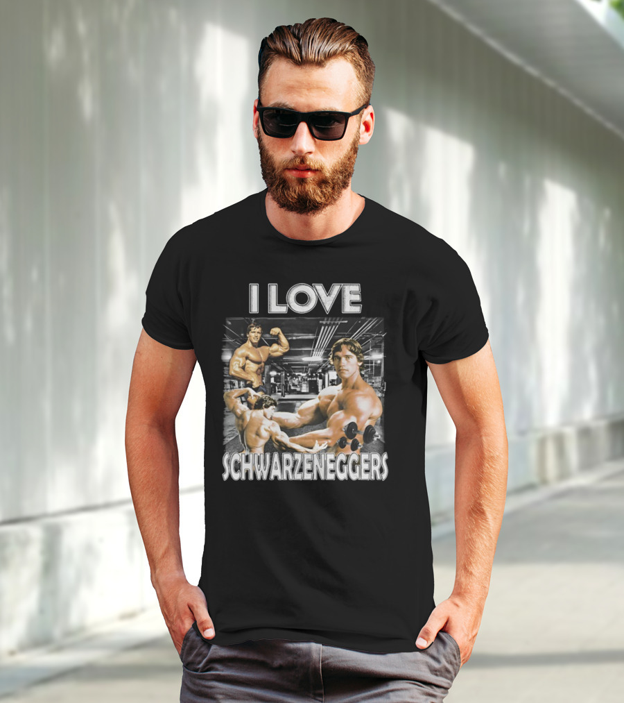 I Love Schwarzenggers Bodybuilding Gym Poses Workout Dumbbells T-Shirt