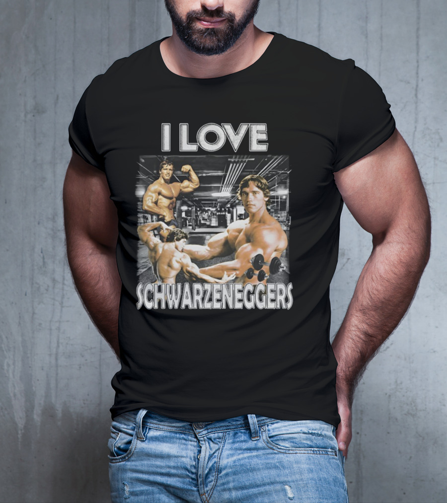 I Love Schwarzenggers Bodybuilding Gym Poses Workout Dumbbells T-Shirt