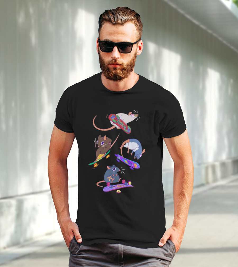 Kay Ratical Skateboarding Rats Colorful Boards T-Shirt