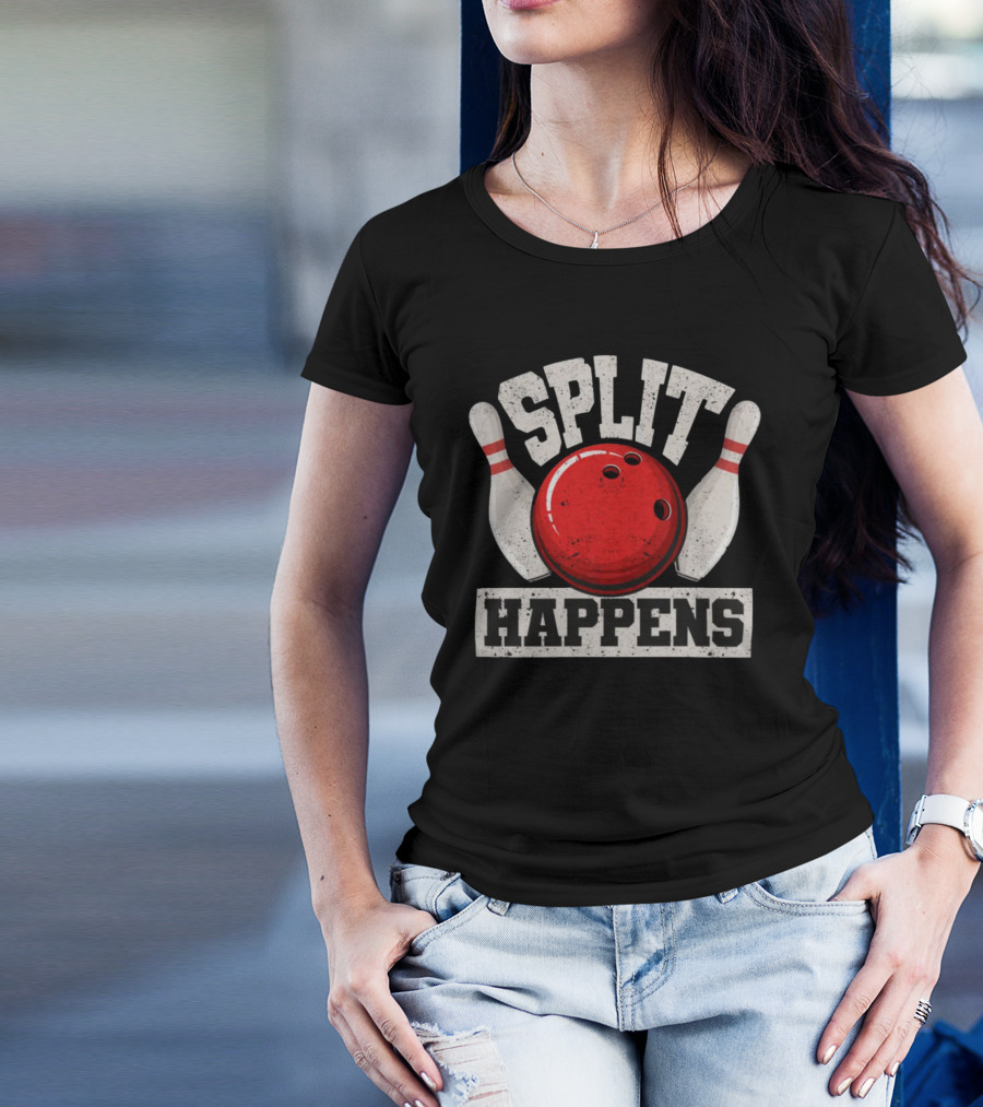 Split Happens Funny Bowler Pin Humor Strike Team T-Shirt