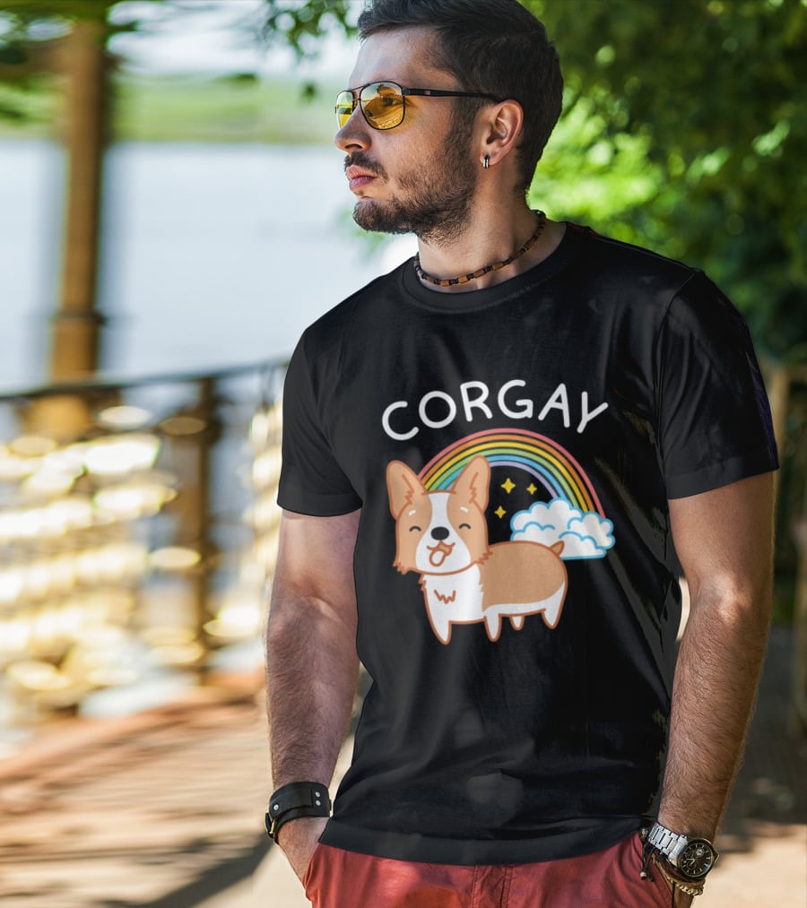 Corgay Rainbow Clouds And Stars With Corgi T-Shirt