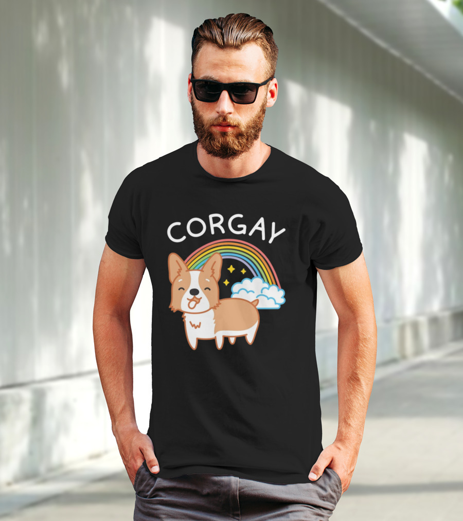 Corgay Rainbow Clouds And Stars With Corgi T-Shirt