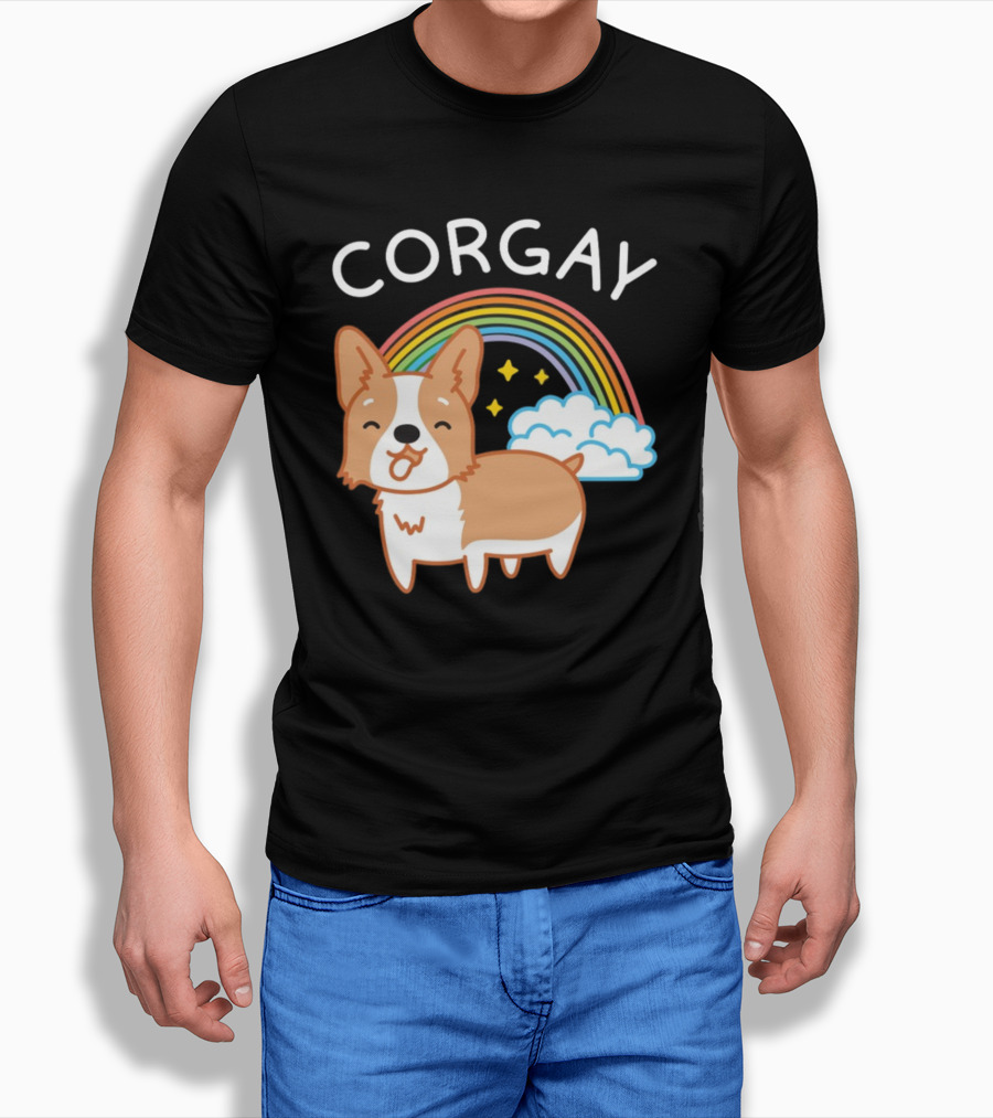 Corgay Rainbow Clouds And Stars With Corgi T-Shirt