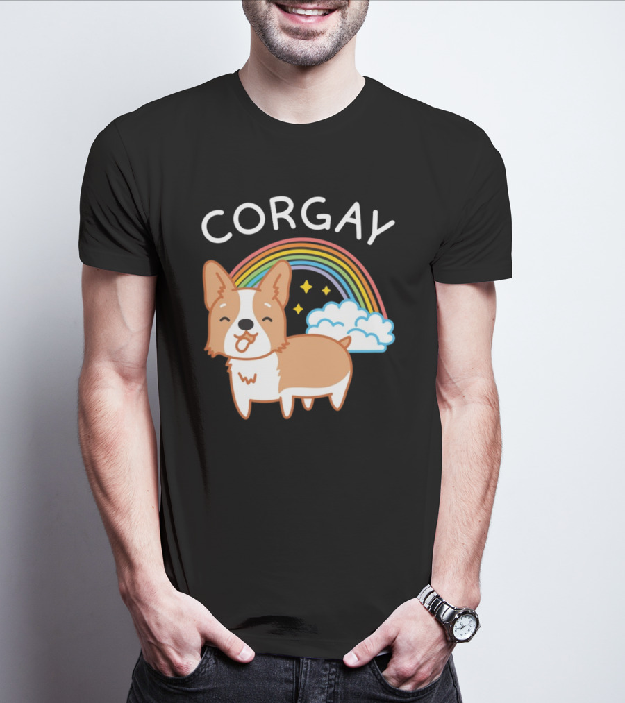 Corgay Rainbow Clouds And Stars With Corgi T-Shirt