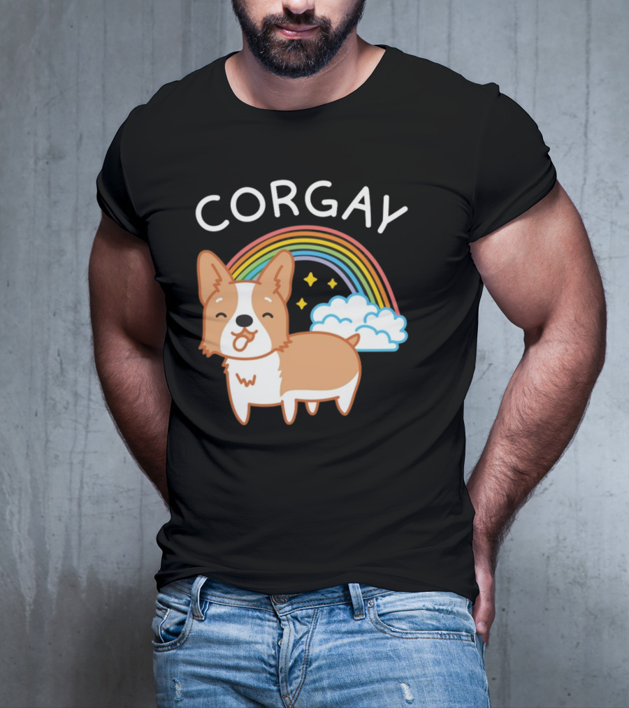 Corgay Rainbow Clouds And Stars With Corgi T-Shirt