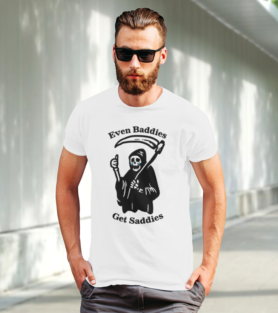 Even Baddies Get Saddies Cartoon Grim Reaper Crying T-Shirt