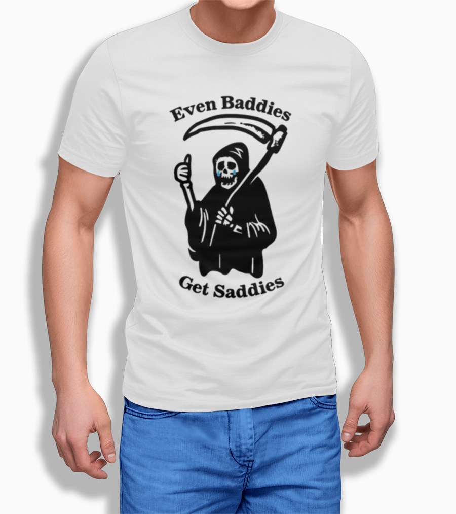 Even Baddies Get Saddies Cartoon Grim Reaper Crying T-Shirt