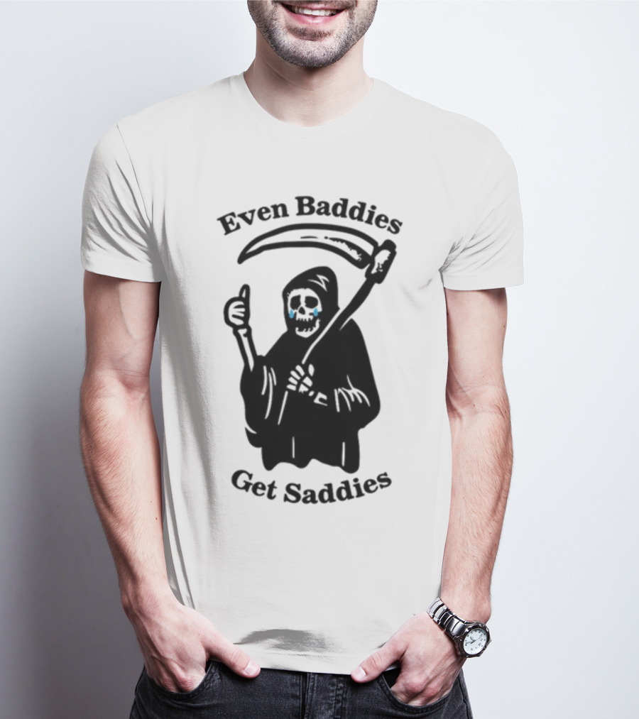 Even Baddies Get Saddies Cartoon Grim Reaper Crying T-Shirt