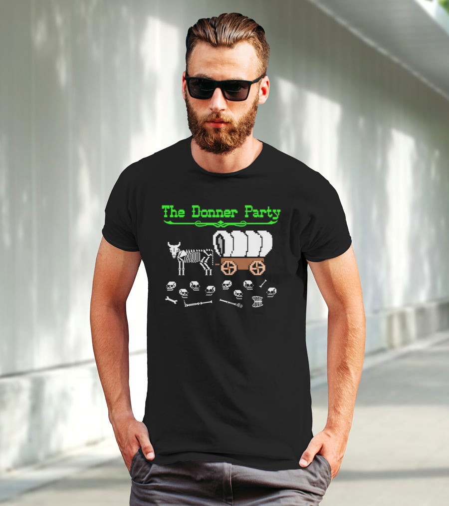 The Donner Party Pixel Art Wagon Skeletons Retro T-Shirt