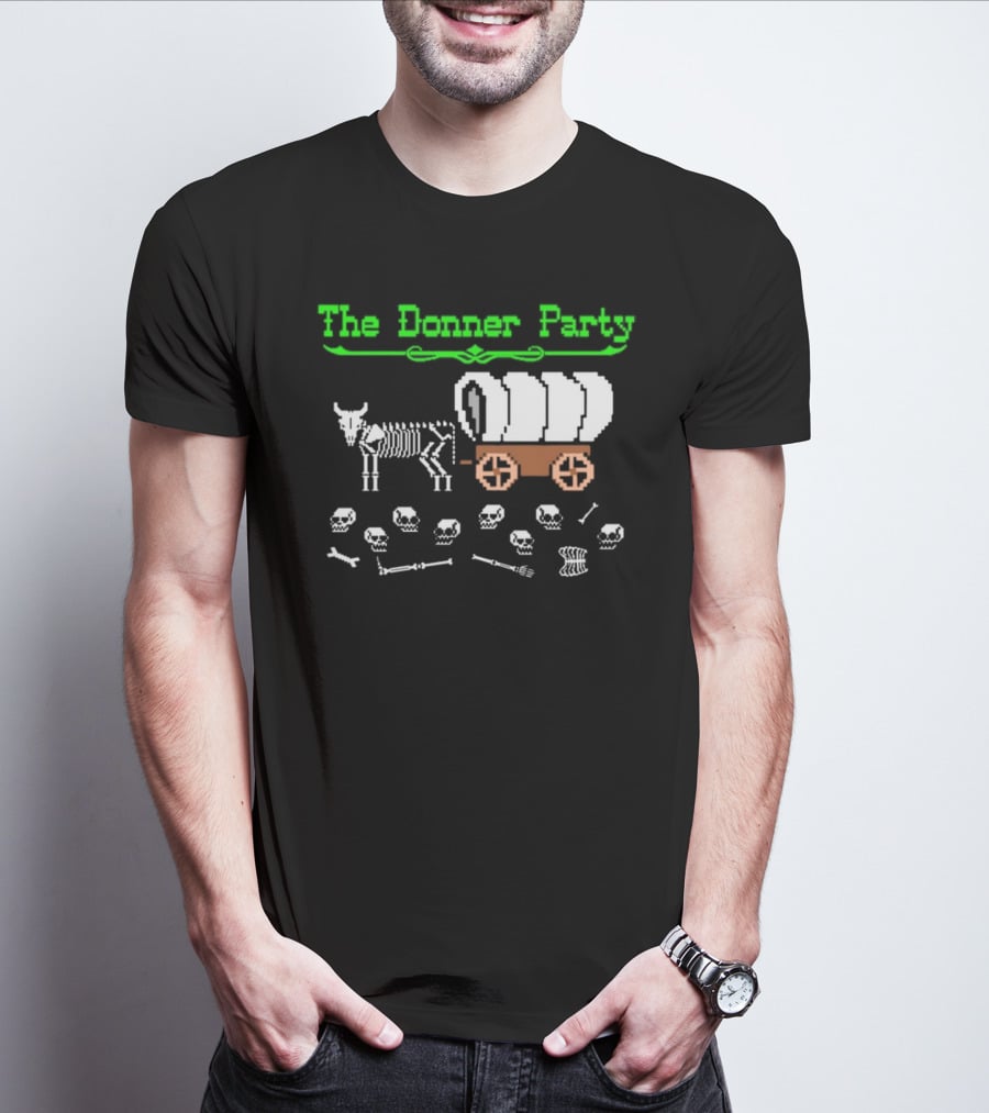 The Donner Party Pixel Art Wagon Skeletons Retro T-Shirt