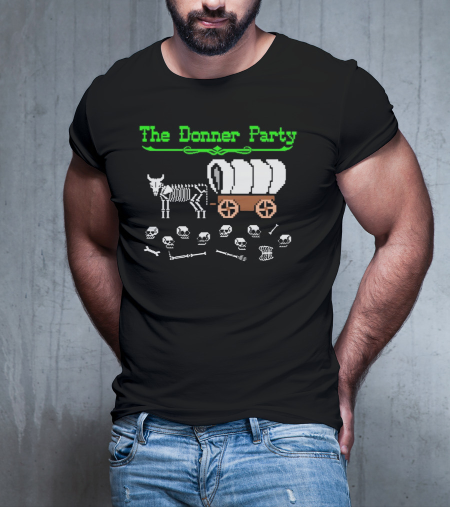 The Donner Party Pixel Art Wagon Skeletons Retro T-Shirt