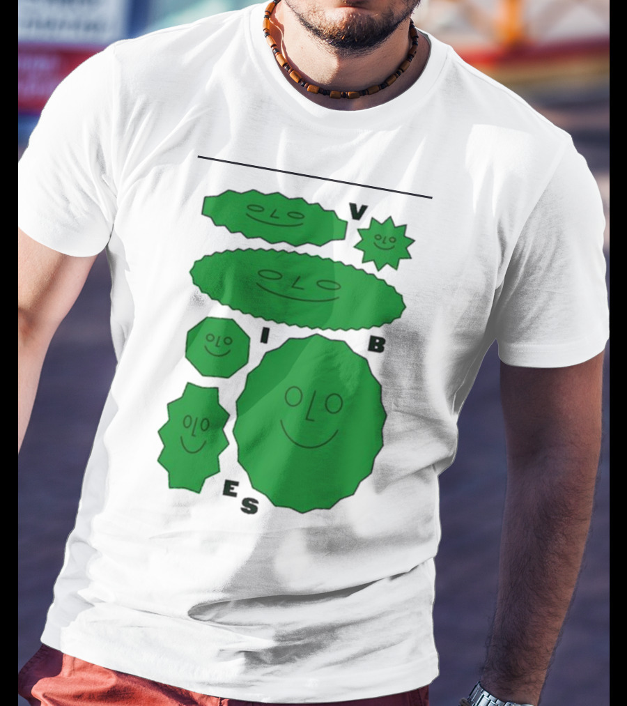 Vibes Smiling Green Shapes Faces T-Shirt