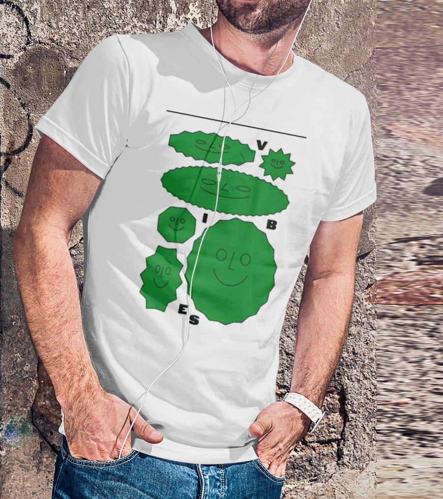 Vibes Smiling Green Shapes Faces T-Shirt