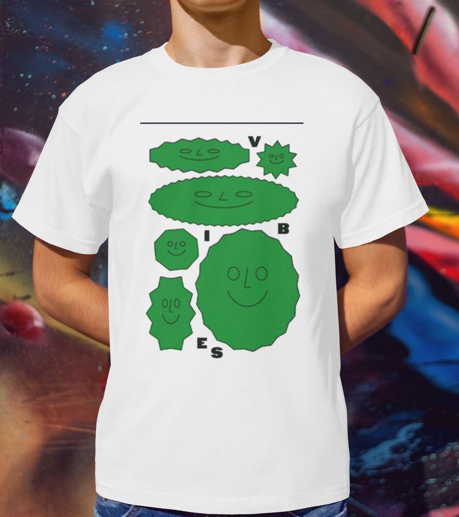 Vibes Smiling Green Shapes Faces T-Shirt