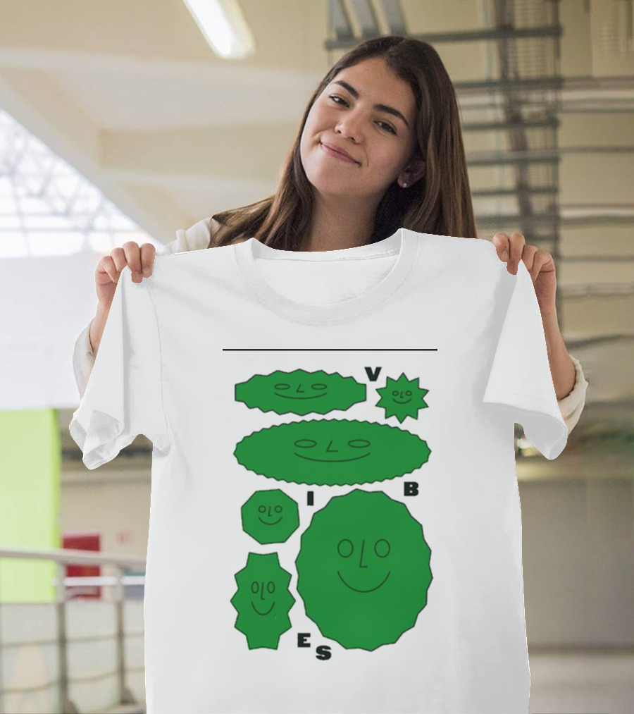 Vibes Smiling Green Shapes Faces T-Shirt