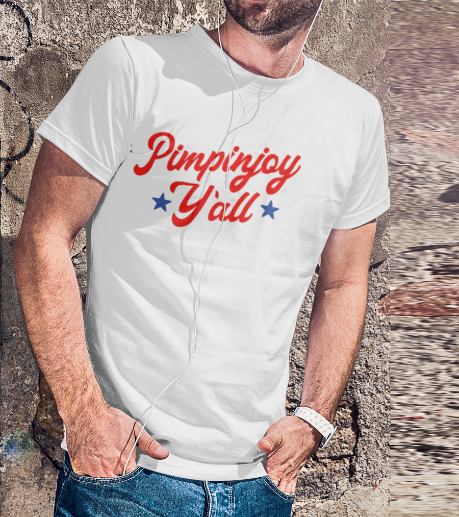 Pimpinjoy Y'All Red Script With Blue Stars T-Shirt