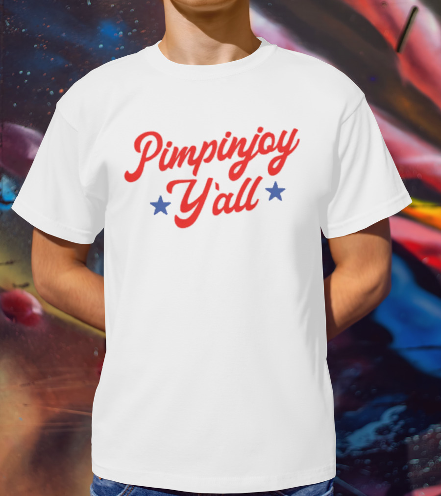 Pimpinjoy Y'All Red Script With Blue Stars T-Shirt