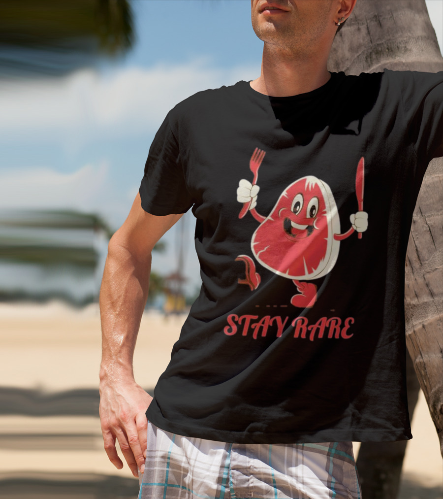 Stay Rare Cartoon Steak With Fork And Knife T-Shirt