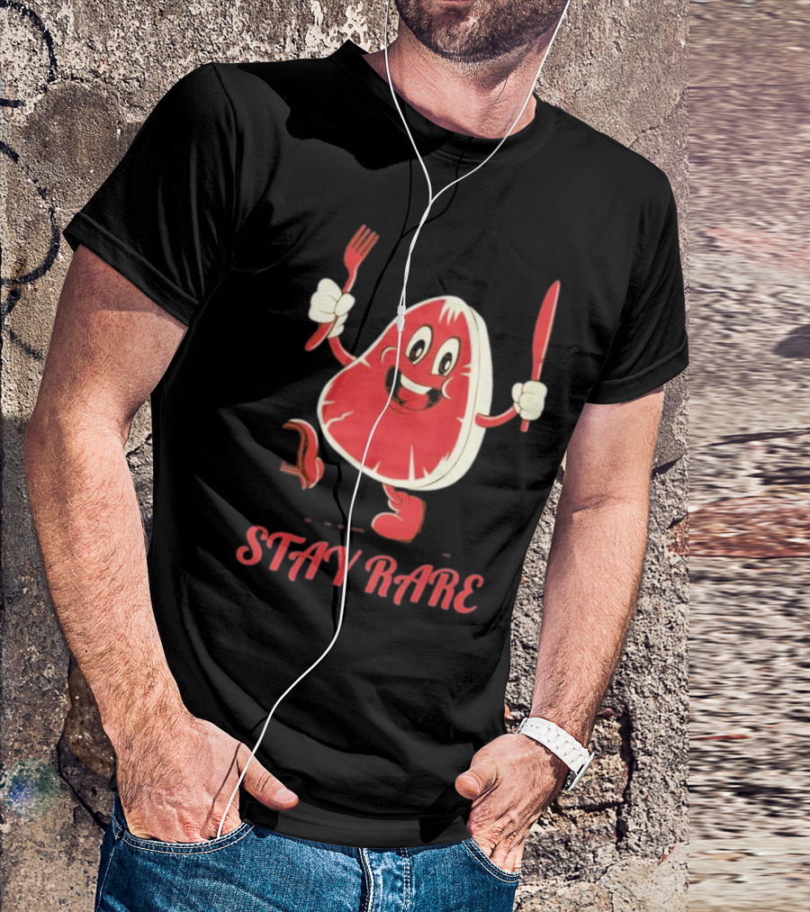 Stay Rare Cartoon Steak With Fork And Knife T-Shirt