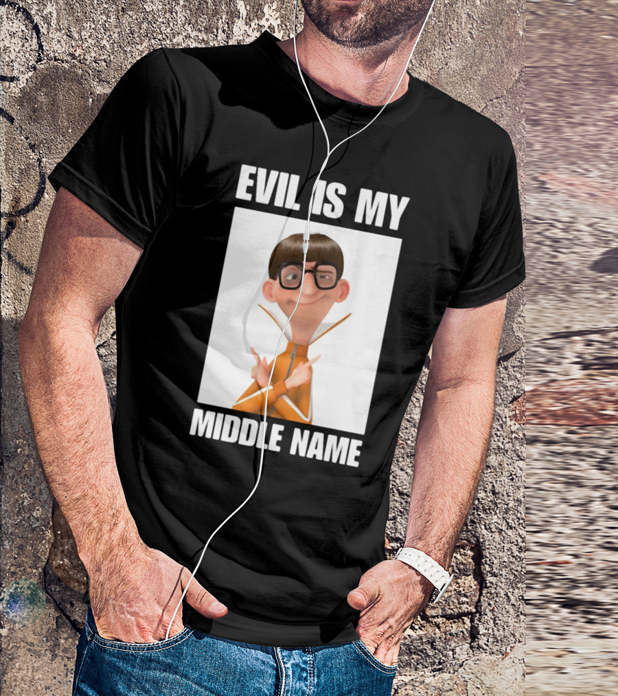 Evil Is My Middle Name Animated Character With Orange Outfit And Glasses T-Shirt