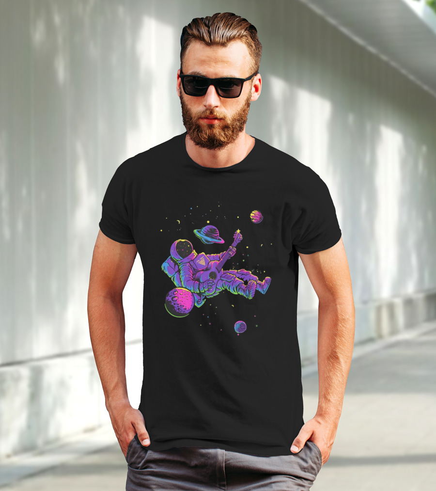 Mile Higher Far Out Astronaut Playing Guitar In Space Among Planets T-Shirt