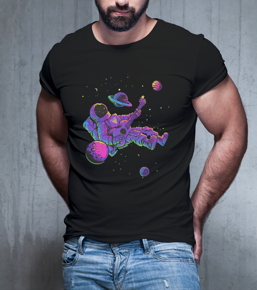 Mile Higher Far Out Astronaut Playing Guitar In Space Among Planets T-Shirt