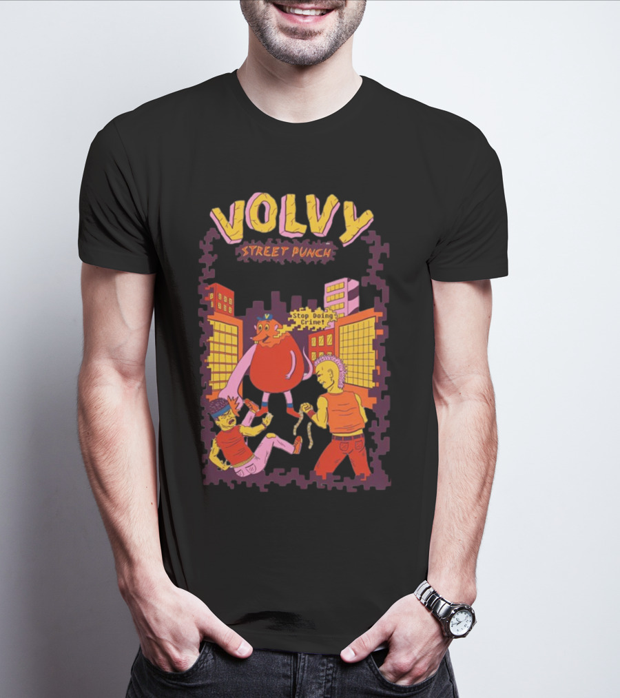 Volvy Street Punch Stop Doing Crime Retro Action T-Shirt