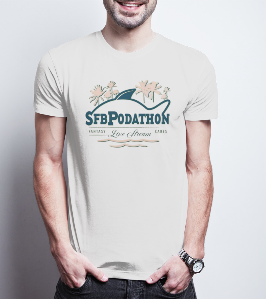 SFB Podathon Fantasy Cares Live Stream Tropical Shark Palm Trees T-Shirt