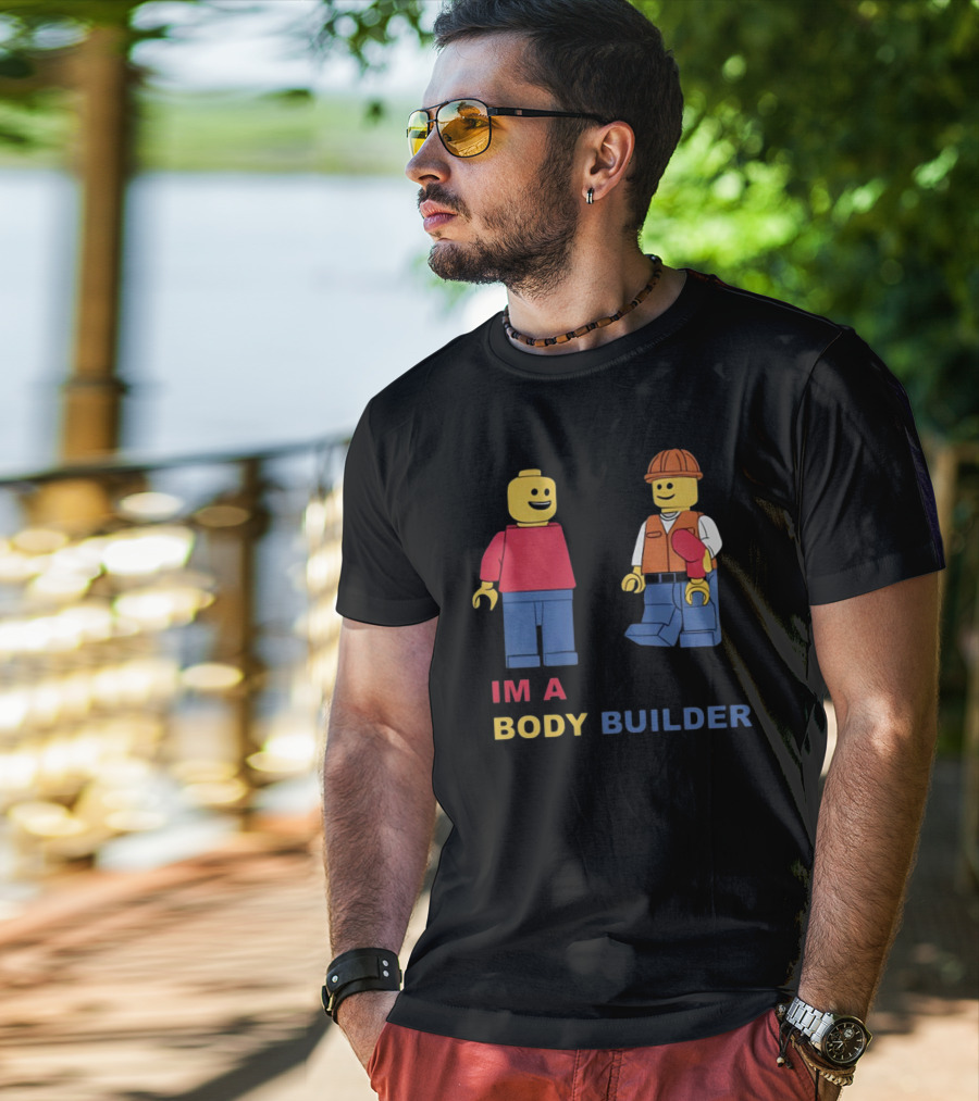 Lucca International I'm A Body Builder Lego Minifigures Construction Worker And Red-Shirted Figure T-Shirt