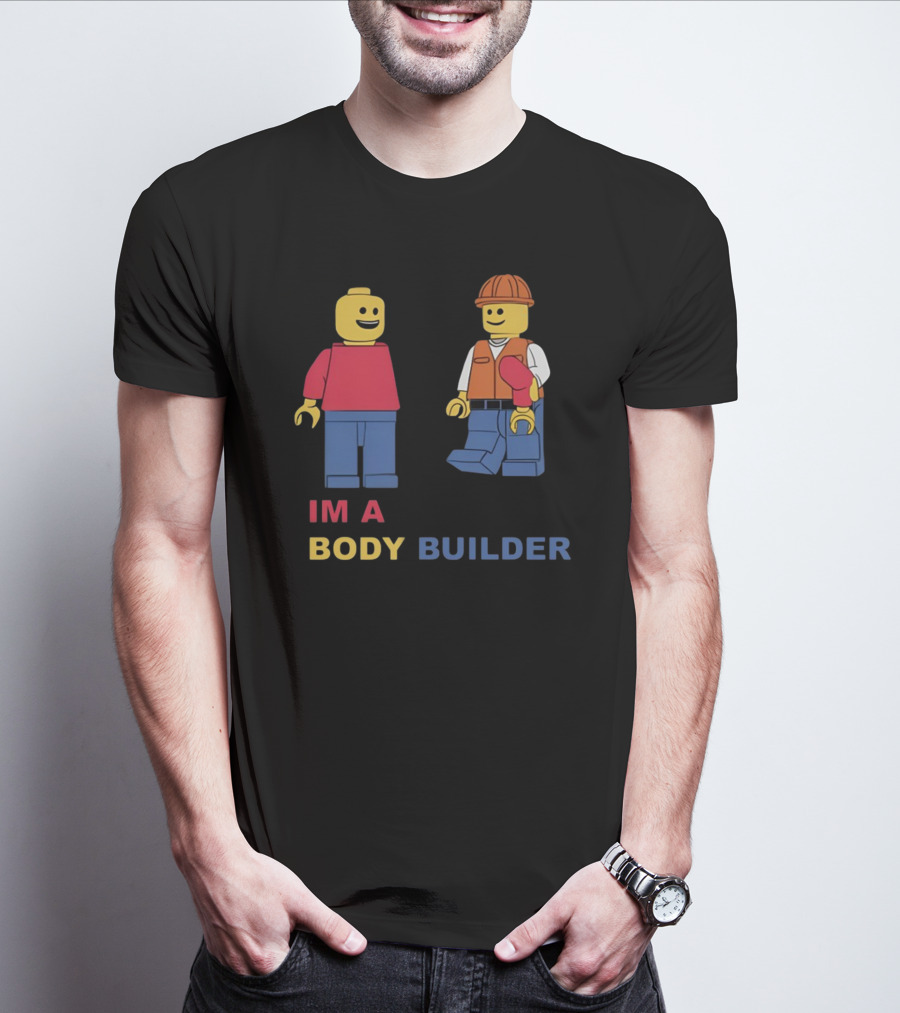 Lucca International I'm A Body Builder Lego Minifigures Construction Worker And Red-Shirted Figure T-Shirt