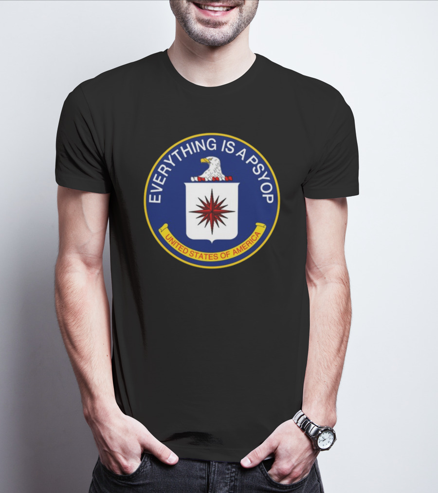 Shitheadsteve Everything Is A Psyop United States Of America CIA Parody Emblem T-Shirt