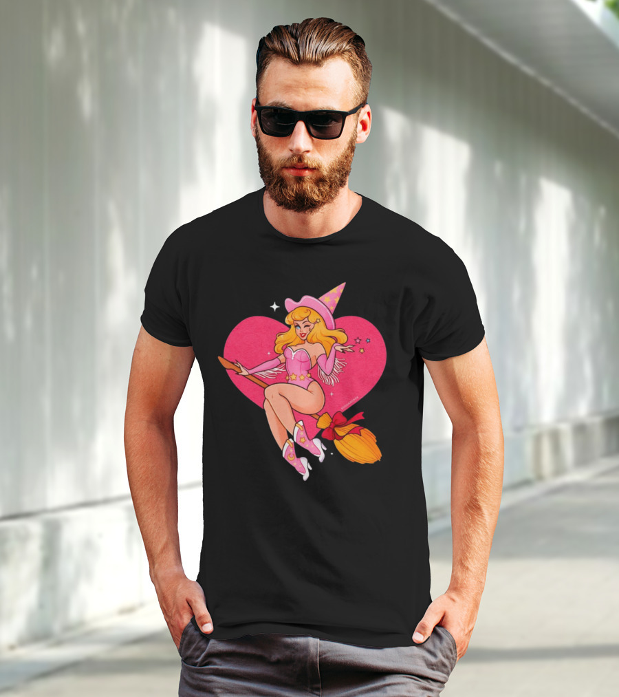 Sugarbones Barbie Witch Heart Pink Broomstick Stars T-Shirt