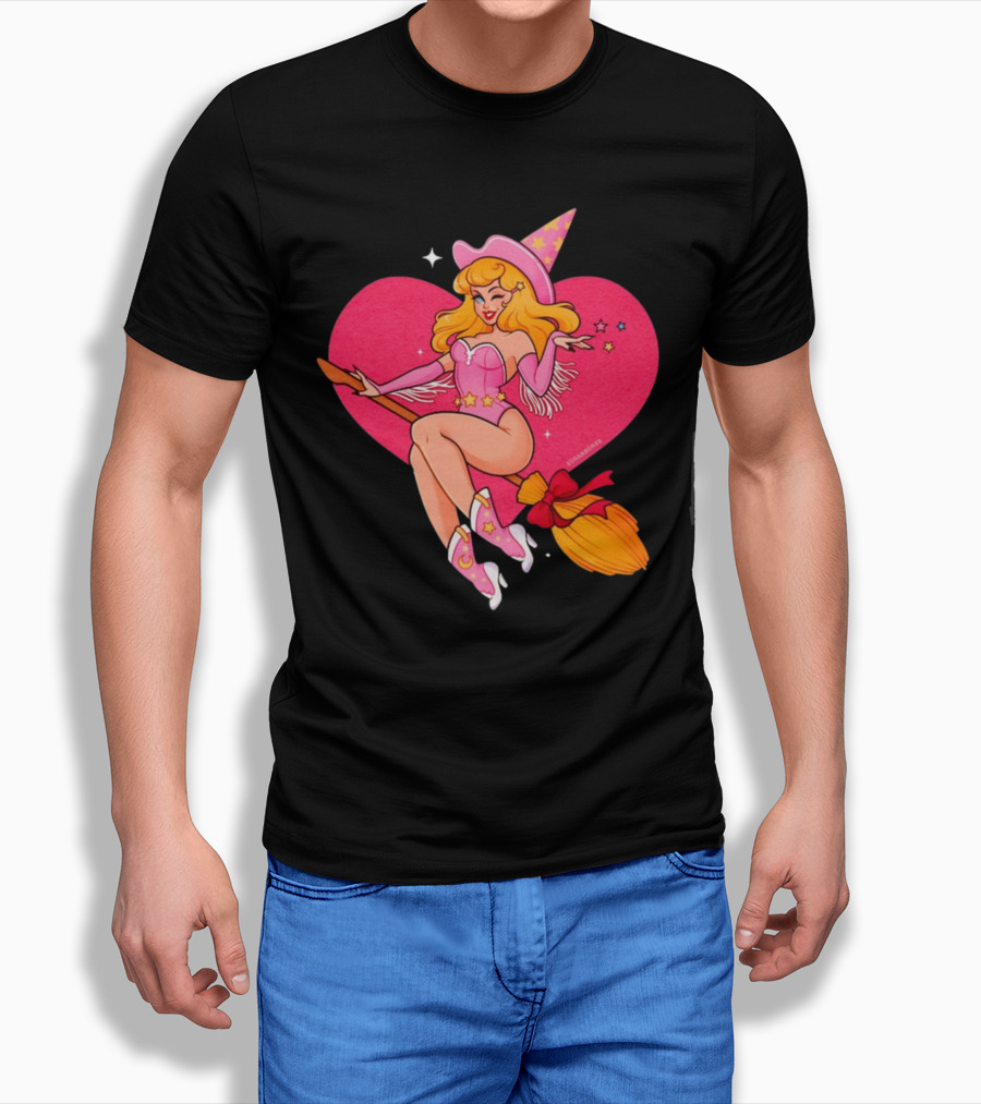 Sugarbones Barbie Witch Heart Pink Broomstick Stars T-Shirt