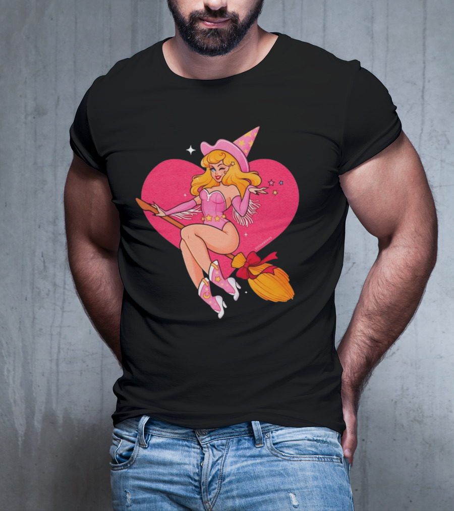 Sugarbones Barbie Witch Heart Pink Broomstick Stars T-Shirt