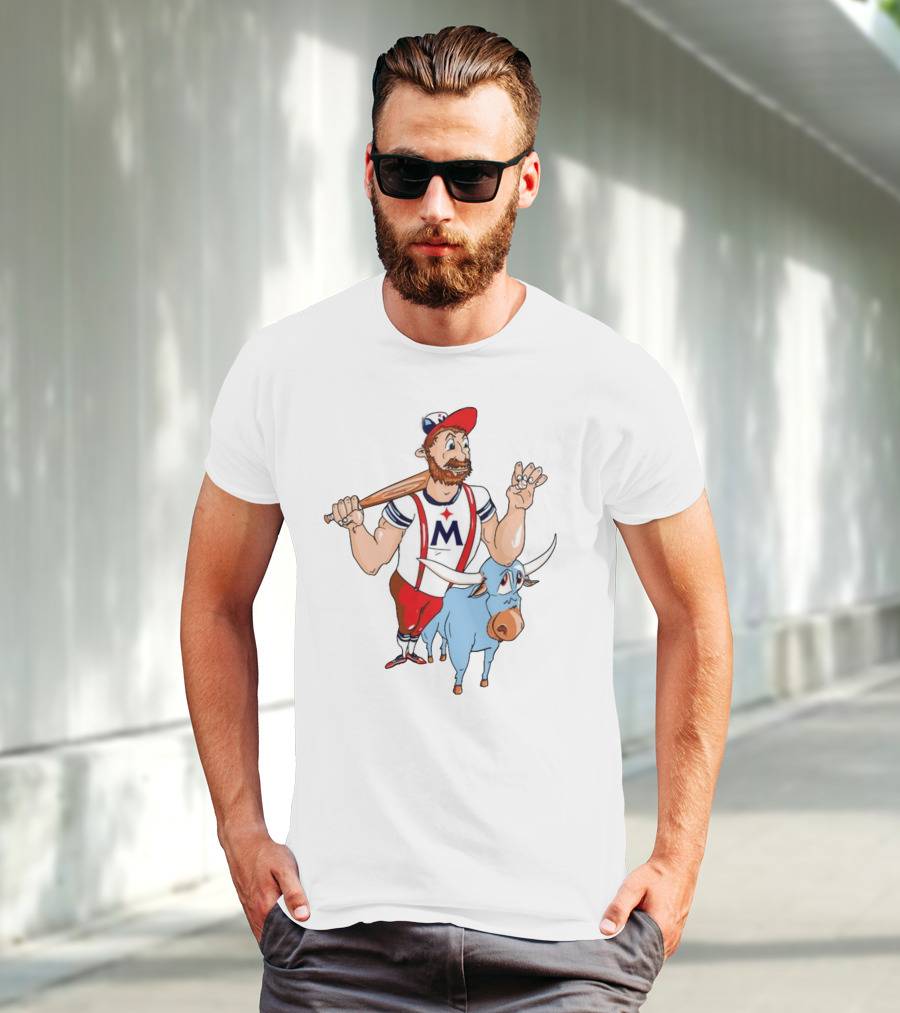 Barret Lee Paul Bunyan Cartoon Baseball Mascot With Blue Ox Babe And M T-Shirt