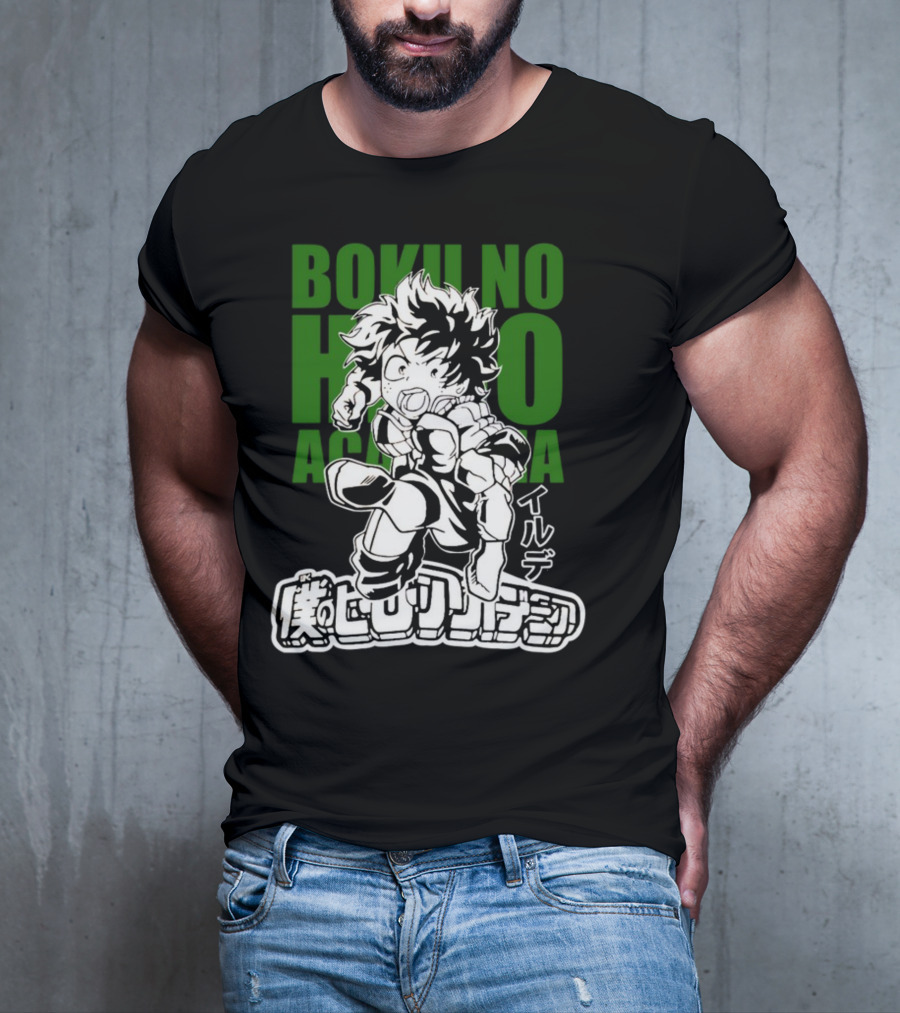 Boku No Hero Academia Manga Style Character Japanese Text T-Shirt