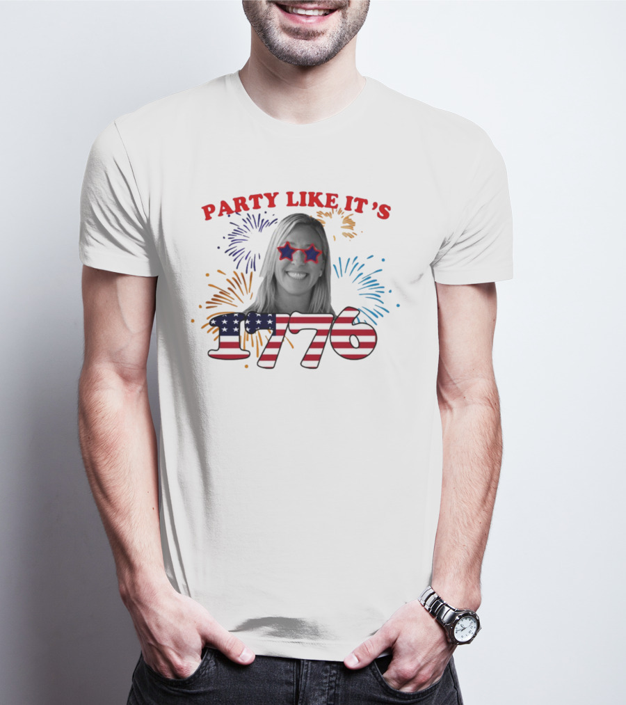 MTG Shop Marjorie Taylor Party Like It's 1776 Fireworks Star Glasses Patriotic T-Shirt