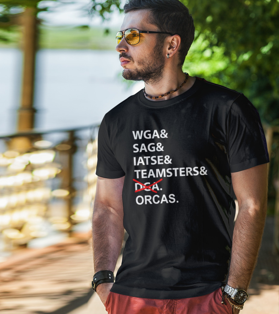 WGA SAG IATSE Teamsters Orcas Crossed Out T-Shirt