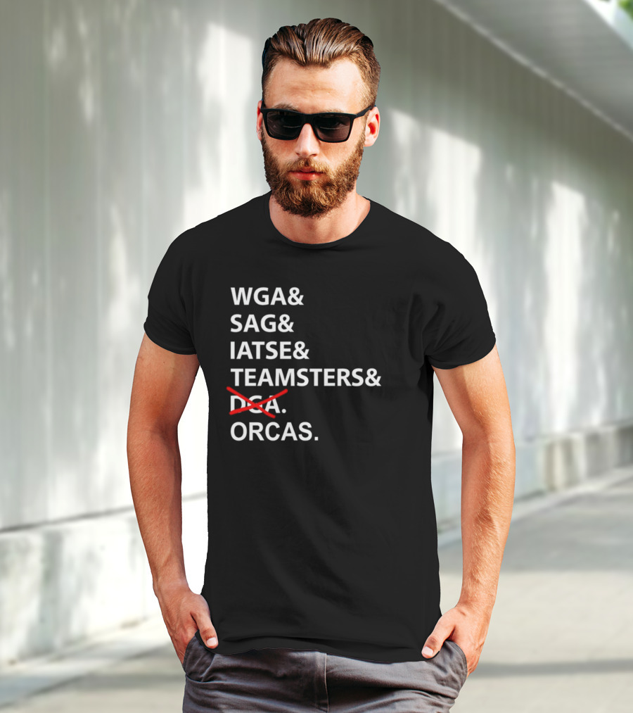 WGA SAG IATSE Teamsters Orcas Crossed Out T-Shirt