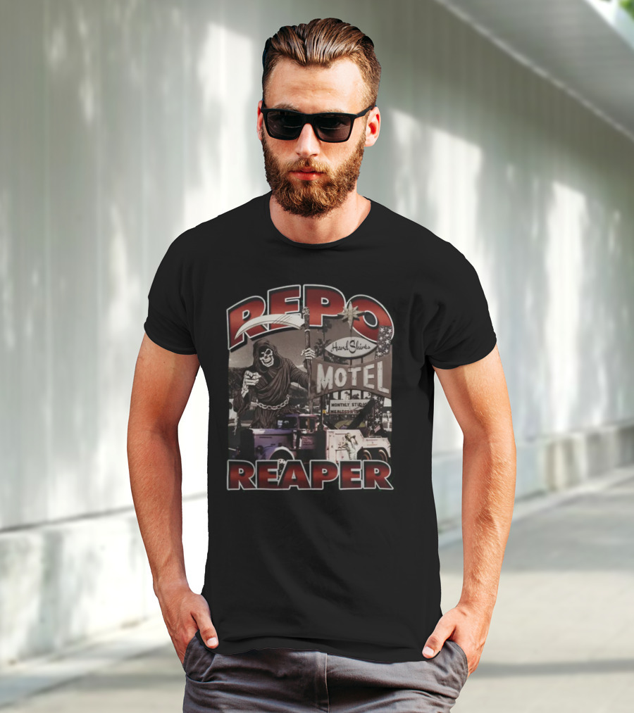 Repo Reaper Grim Skeleton Scythe Hard Slines Motel Scene T-Shirt