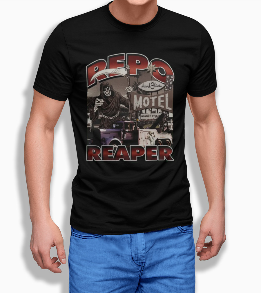 Repo Reaper Grim Skeleton Scythe Hard Slines Motel Scene T-Shirt