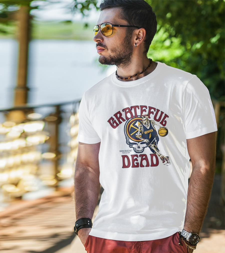 Grateful Dead Denver Nuggets Skull Skeleton Basketball Player T-Shirt