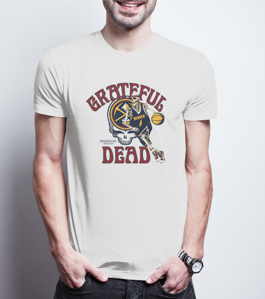Grateful Dead Denver Nuggets Skull Skeleton Basketball Player T-Shirt