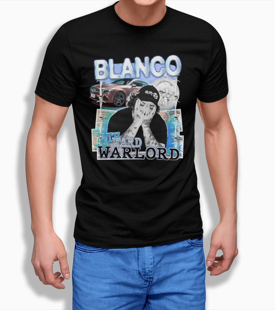 Blanco 7Thward Warlord Money Car Skull Tattoo Barbed Wire Aesthetic T-Shirt