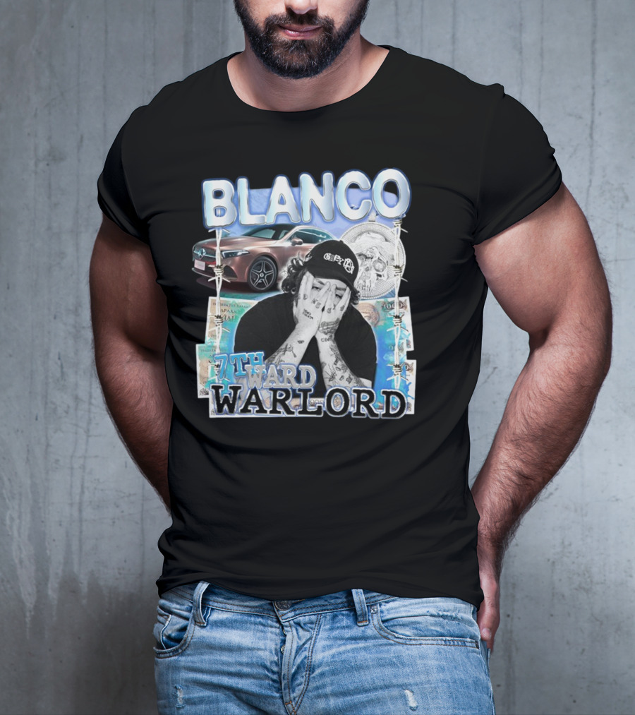 Blanco 7Thward Warlord Money Car Skull Tattoo Barbed Wire Aesthetic T-Shirt