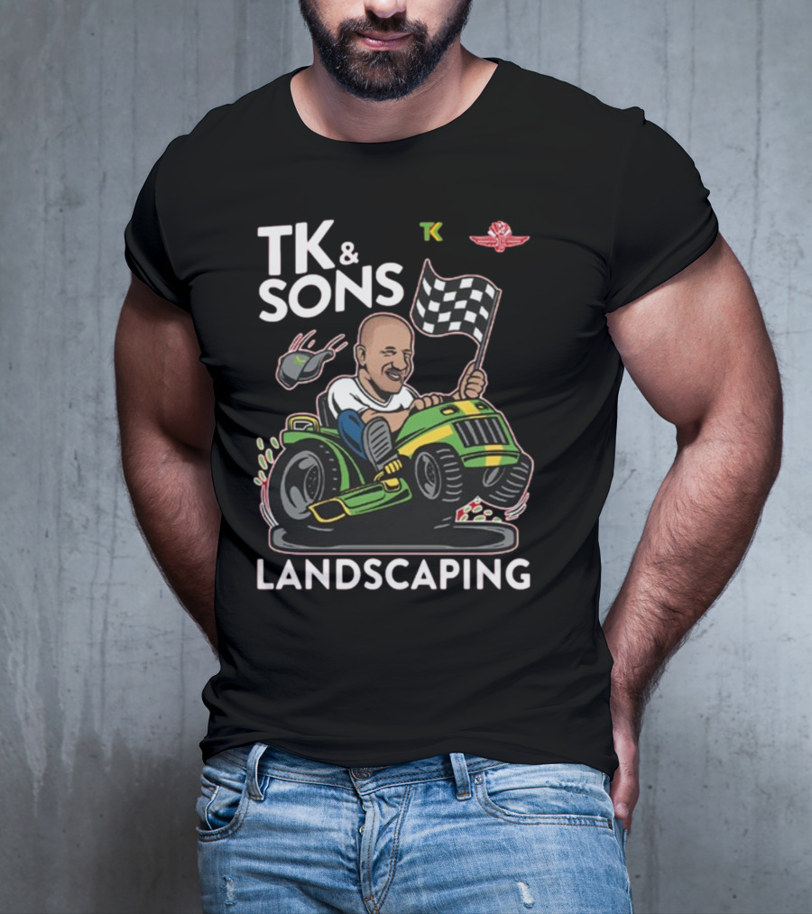 TK And Sons Landscaping Racing Lawn Mower Checkered Flag Victory T-Shirt