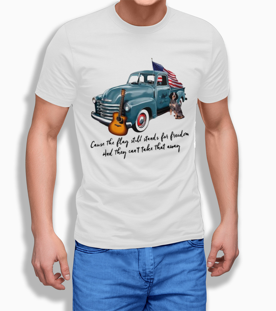 Cause The Flag Still Stands For Freedom And They Can't Take That Away Vintage Truck Guitar Dog Patriotism T-Shirt