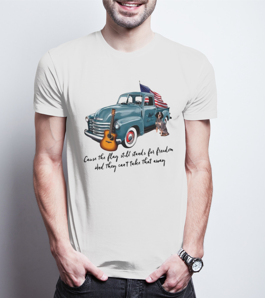 Cause The Flag Still Stands For Freedom And They Can't Take That Away Vintage Truck Guitar Dog Patriotism T-Shirt